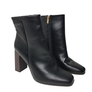 JustFab Size 10 Black Amber Block Heeled Square Toe Bootie with Zipper Closure